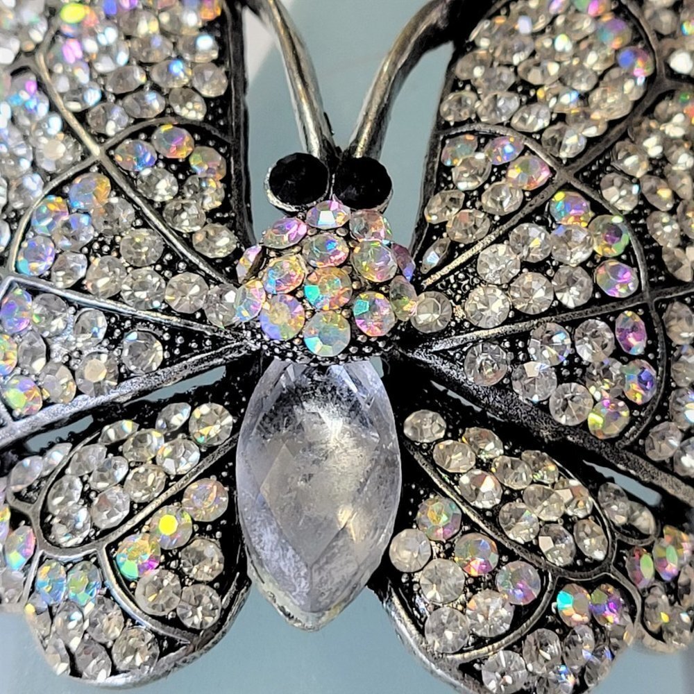 Large Rhinestone Butterfly Hinged Cuff Bracelet - Picture 4 of 14